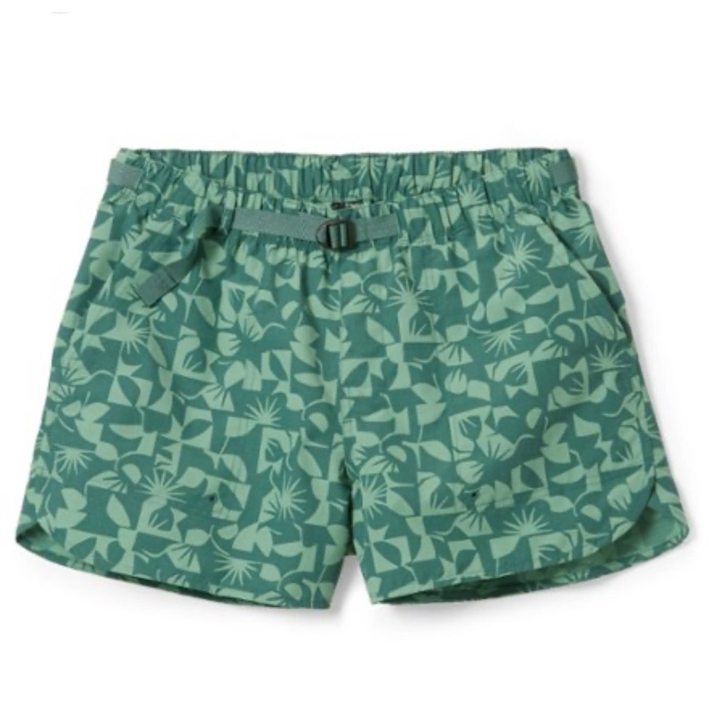 REI Co-op Women Green Geometric Floral Hiking Shorts with Belt Size 1XL Large